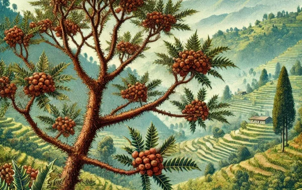 Timur Plant with a background drop of Himalayan Valley